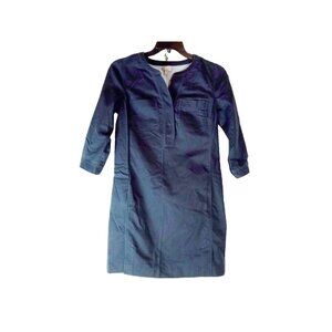 J.Jill Women Shift Dress Indigo Blue Denim Chest Pocket Half Sleeve Button XS